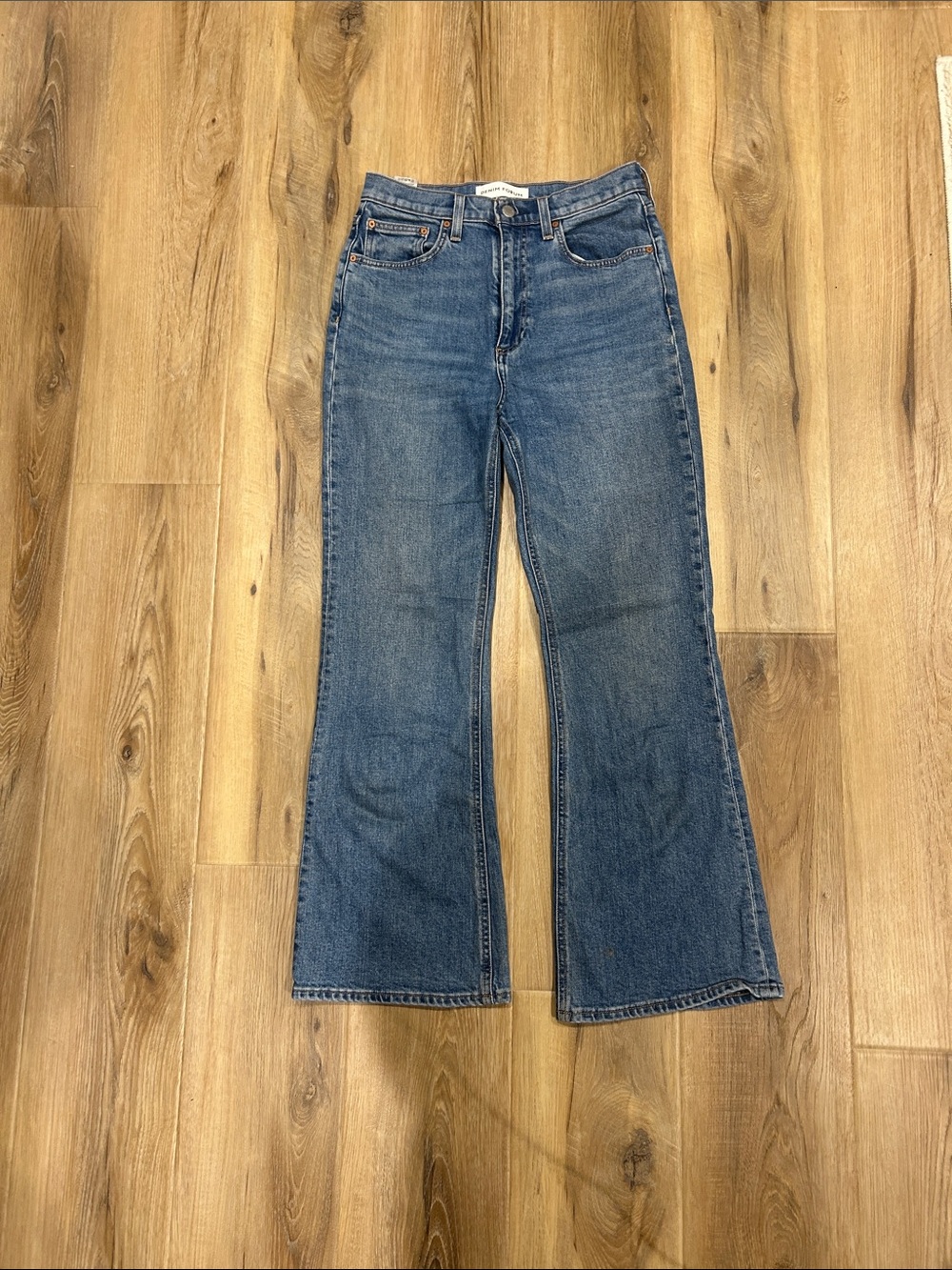 Denim Forum Mid-Blue High-Rise Wide Leg Jeans